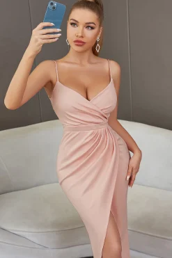 Rosa Ajustado Cintas de Espaguete Vestido de Cocktail