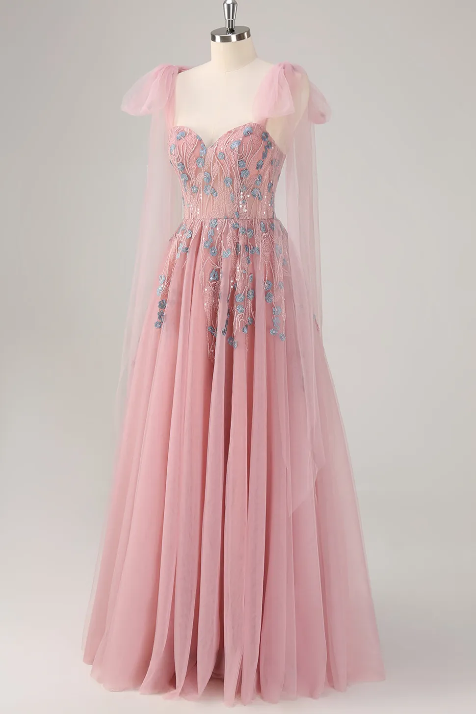 Rosa A-Line Long Prom Dress com Apliques