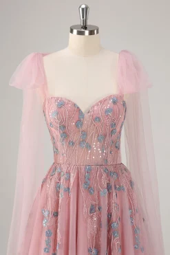 Rosa A-Line Long Prom Dress com Apliques