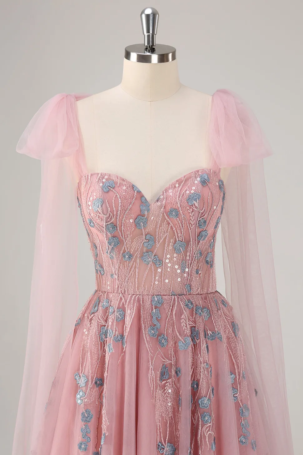 Rosa A-Line Long Prom Dress com Apliques