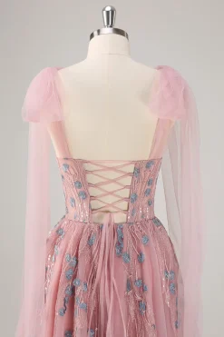 Rosa A-Line Long Prom Dress com Apliques
