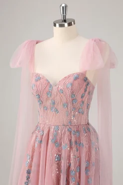 Rosa A-Line Long Prom Dress com Apliques