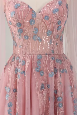 Rosa A-Line Long Prom Dress com Apliques