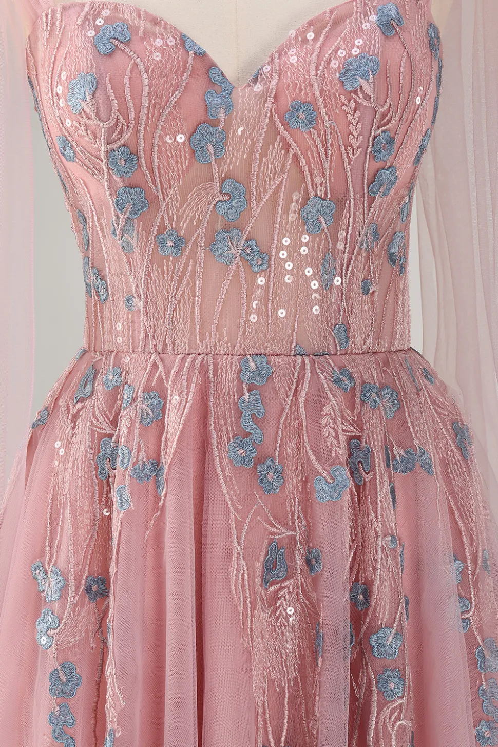 Rosa A-Line Long Prom Dress com Apliques