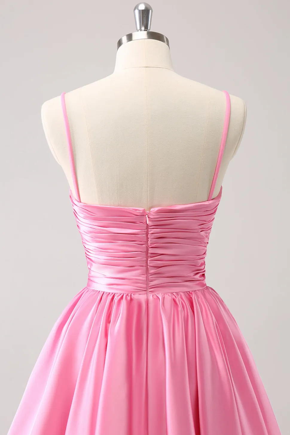 Rosa A-Line Spaghetti Straps plissado Homecoming Dress com Keyhole