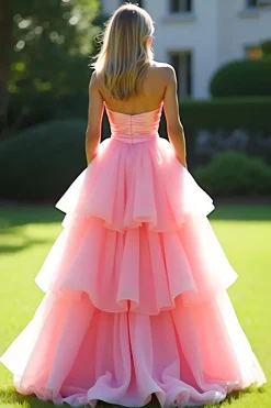 Rosa A-Line Strapless Ruffles Tulle Long Prom Dress