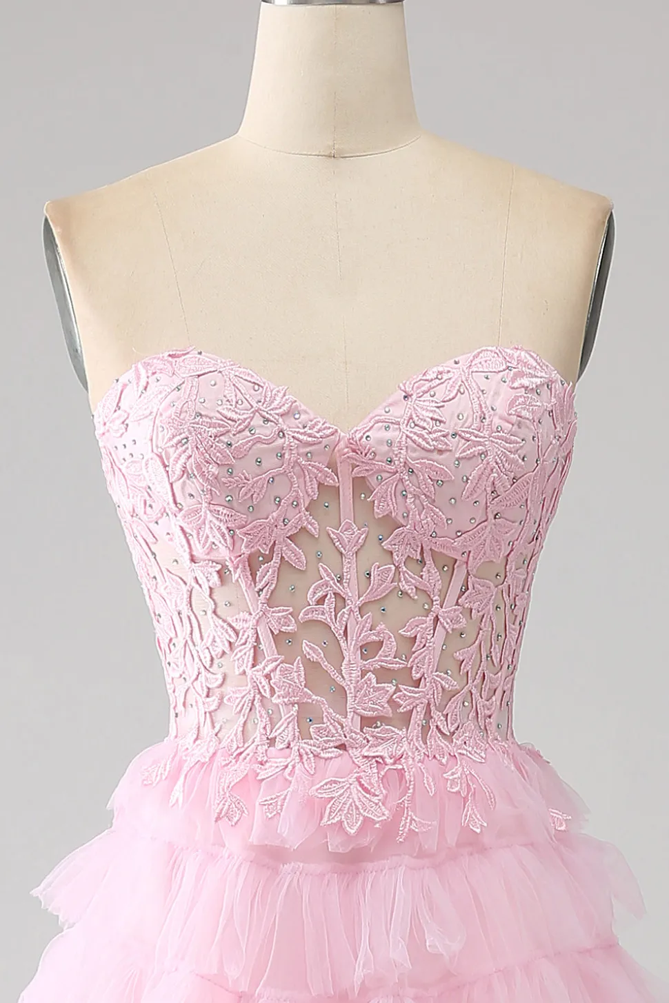 Rosa A-Line Strapless Tiered Long Corset Prom Dress