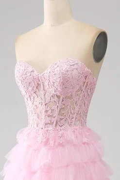 Rosa A-Line Strapless Tiered Long Corset Prom Dress