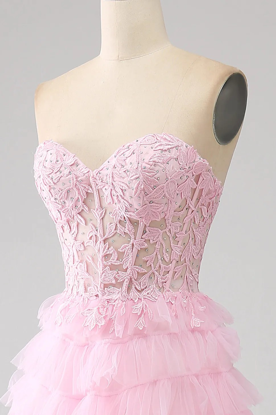 Rosa A-Line Strapless Tiered Long Corset Prom Dress