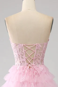 Rosa A-Line Strapless Tiered Long Corset Prom Dress