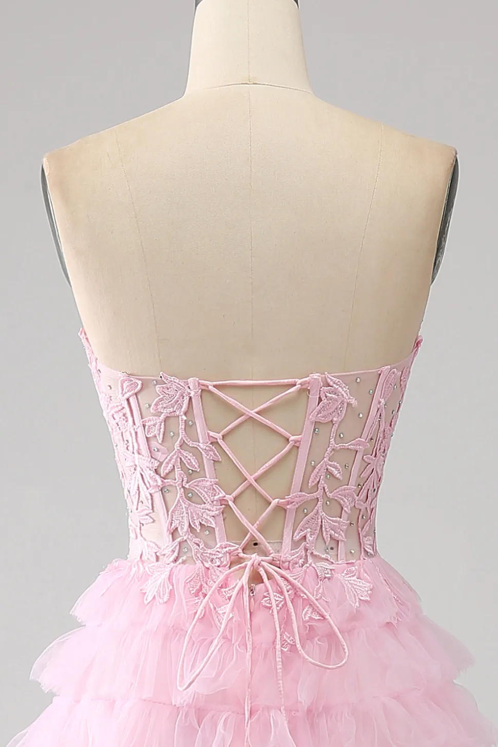 Rosa A-Line Strapless Tiered Long Corset Prom Dress
