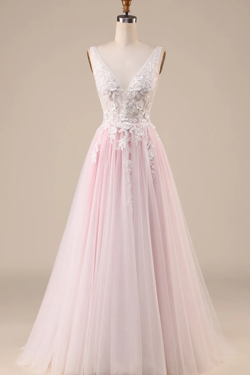 Rosa A-Line Tule Vestido de Noiva Com Apliques