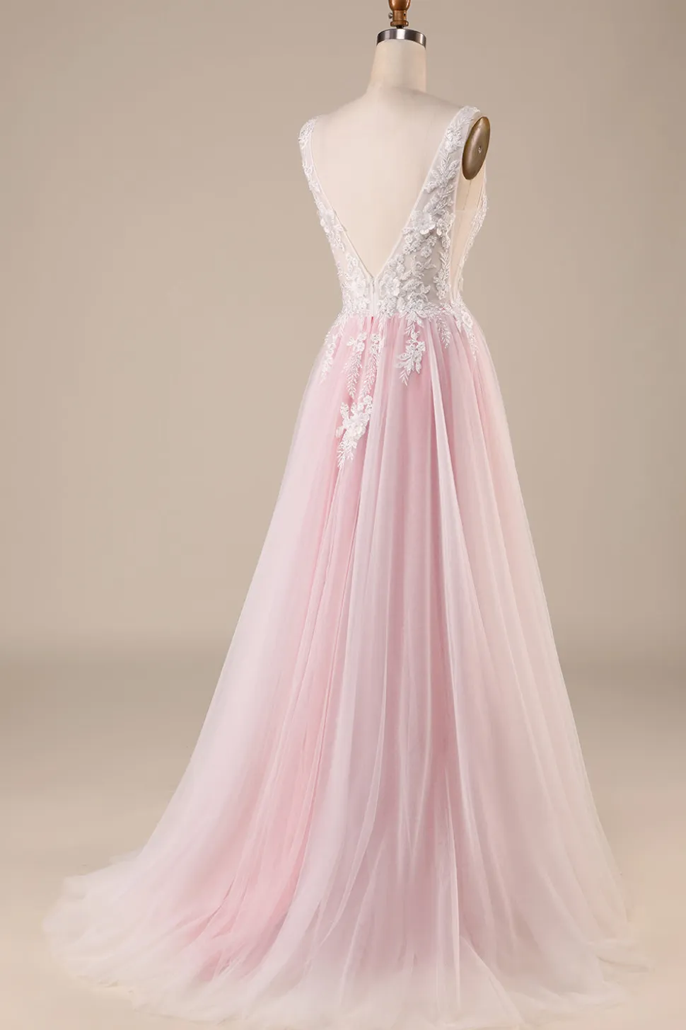 Rosa A-Line Tule Vestido de Noiva Com Apliques