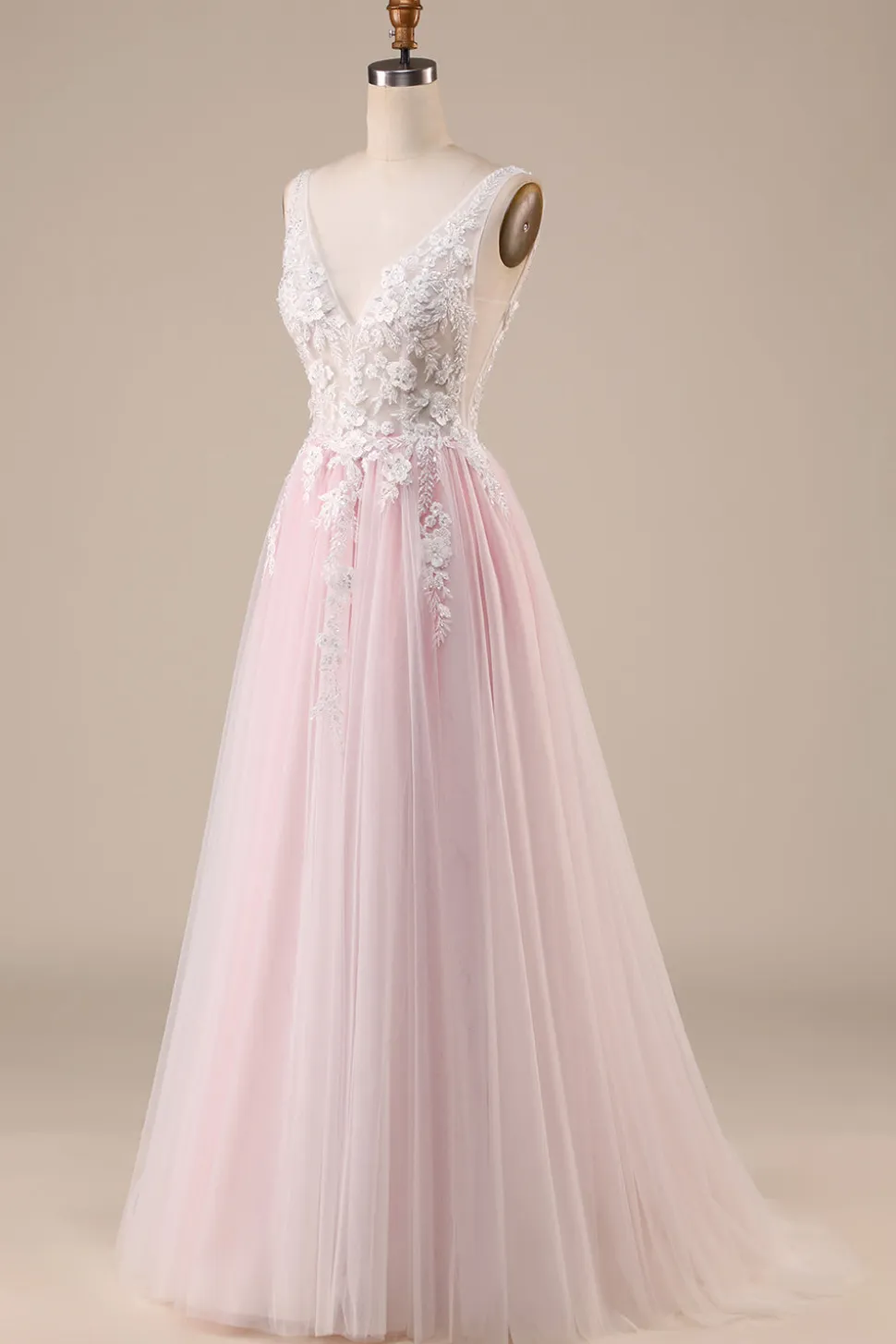 Rosa A-Line Tule Vestido de Noiva Com Apliques