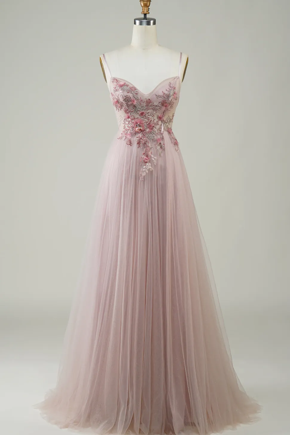 Rosa A-Line Vestido de Festa com Flores