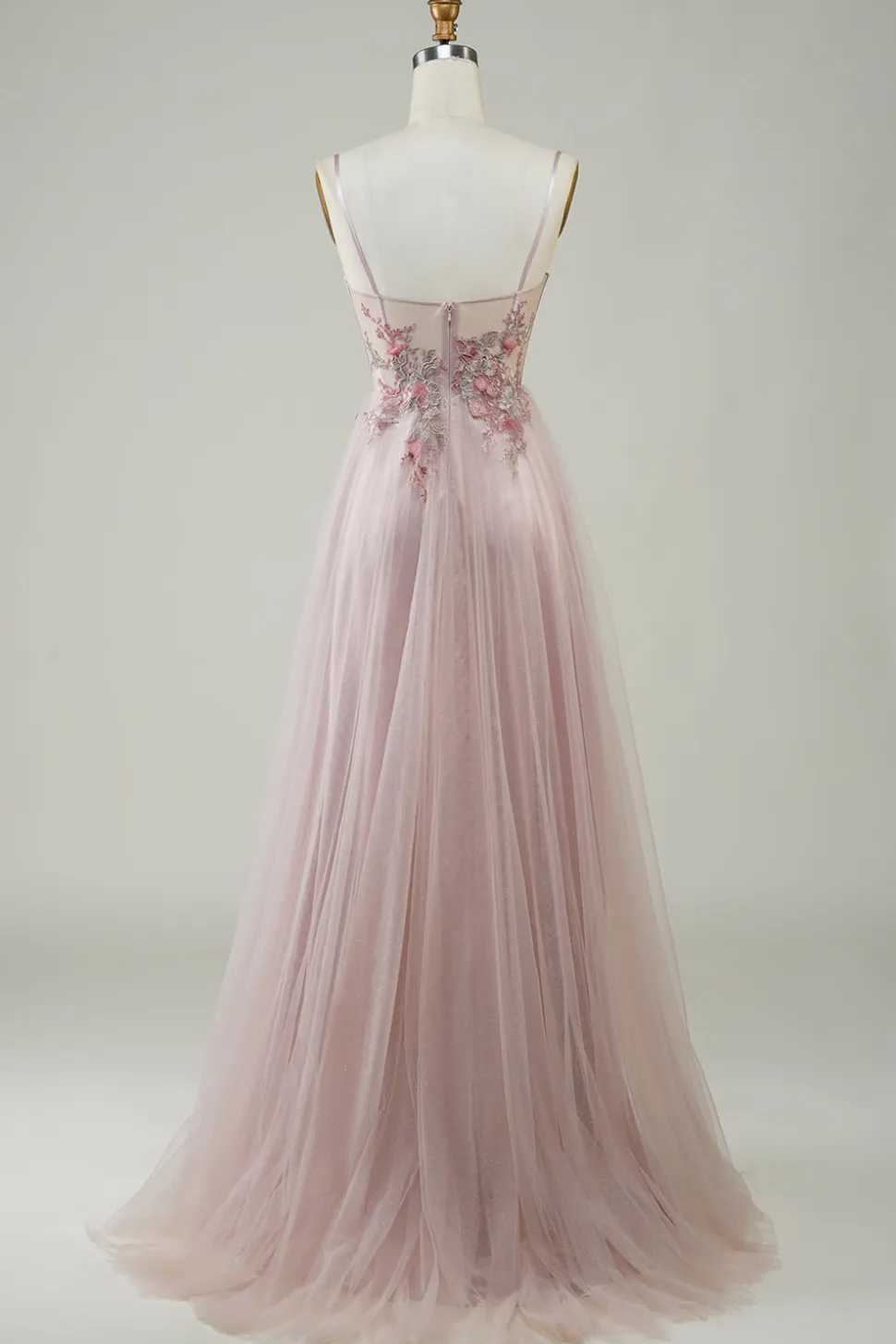 Rosa A-Line Vestido de Festa com Flores