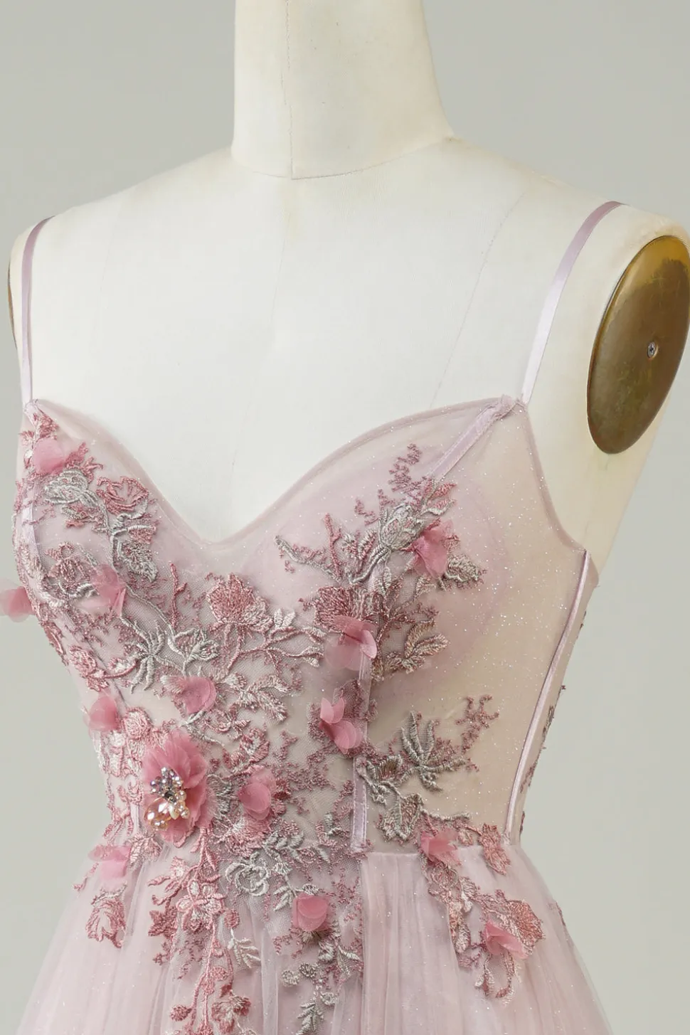 Rosa A-Line Vestido de Festa com Flores