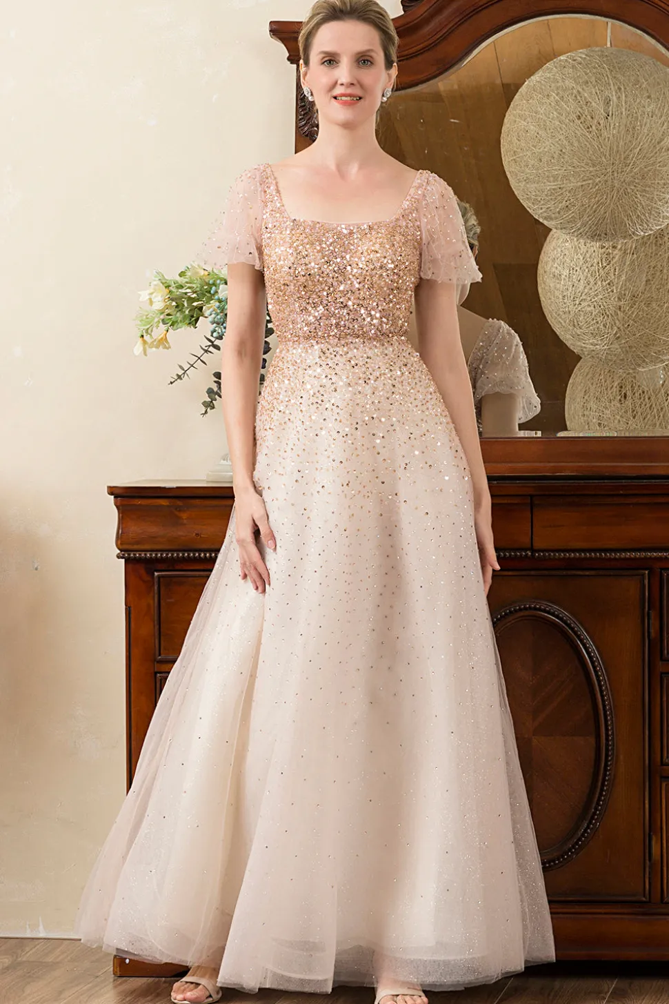 Rosa A-Line Vestido de Mãe de Noiva