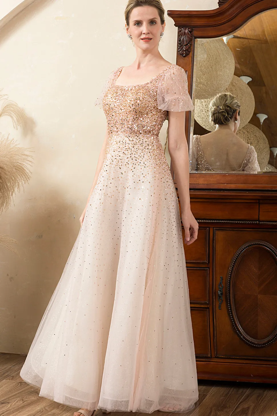 Rosa A-Line Vestido de Mãe de Noiva