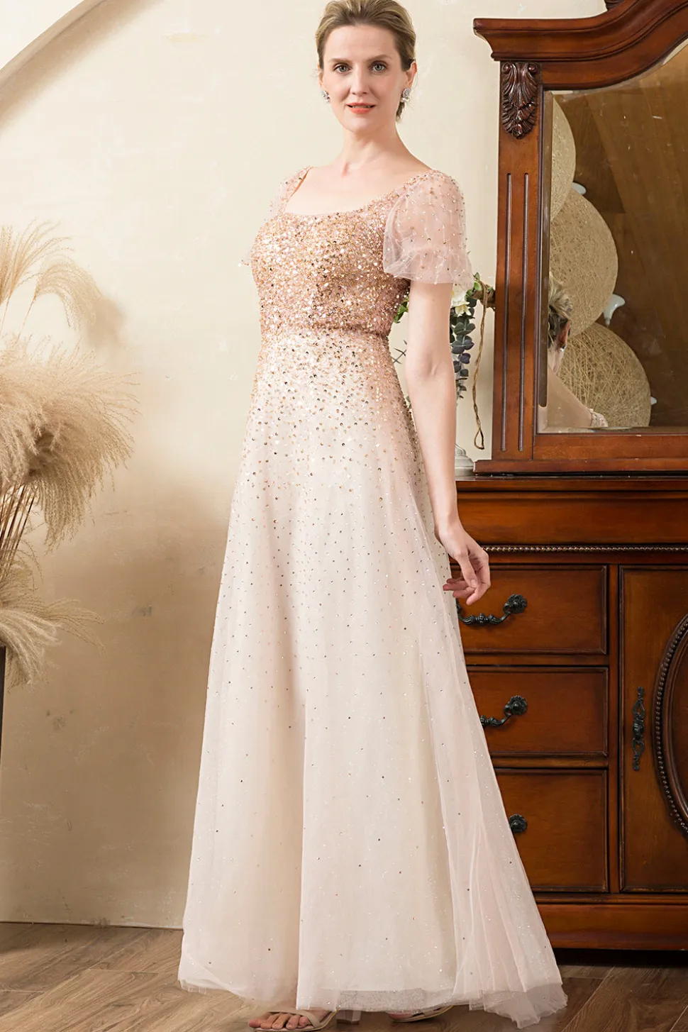 Rosa A-Line Vestido de Mãe de Noiva