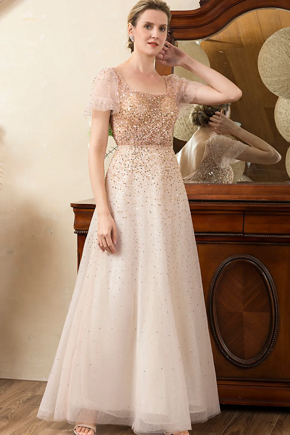 Rosa A-Line Vestido de Mãe de Noiva