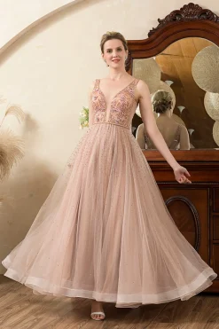 Rosa A-Line Vestido de Noite