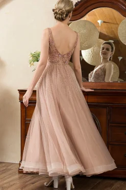 Rosa A-Line Vestido de Noite