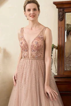 Rosa A-Line Vestido de Noite