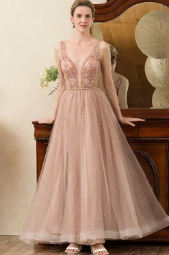 Rosa A-Line Vestido de Noite