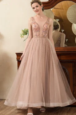 Rosa A-Line Vestido de Noite