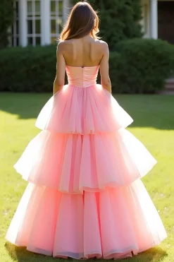 Rosa Ball Gown Strapless Ruffles Tulle Long Prom Dress