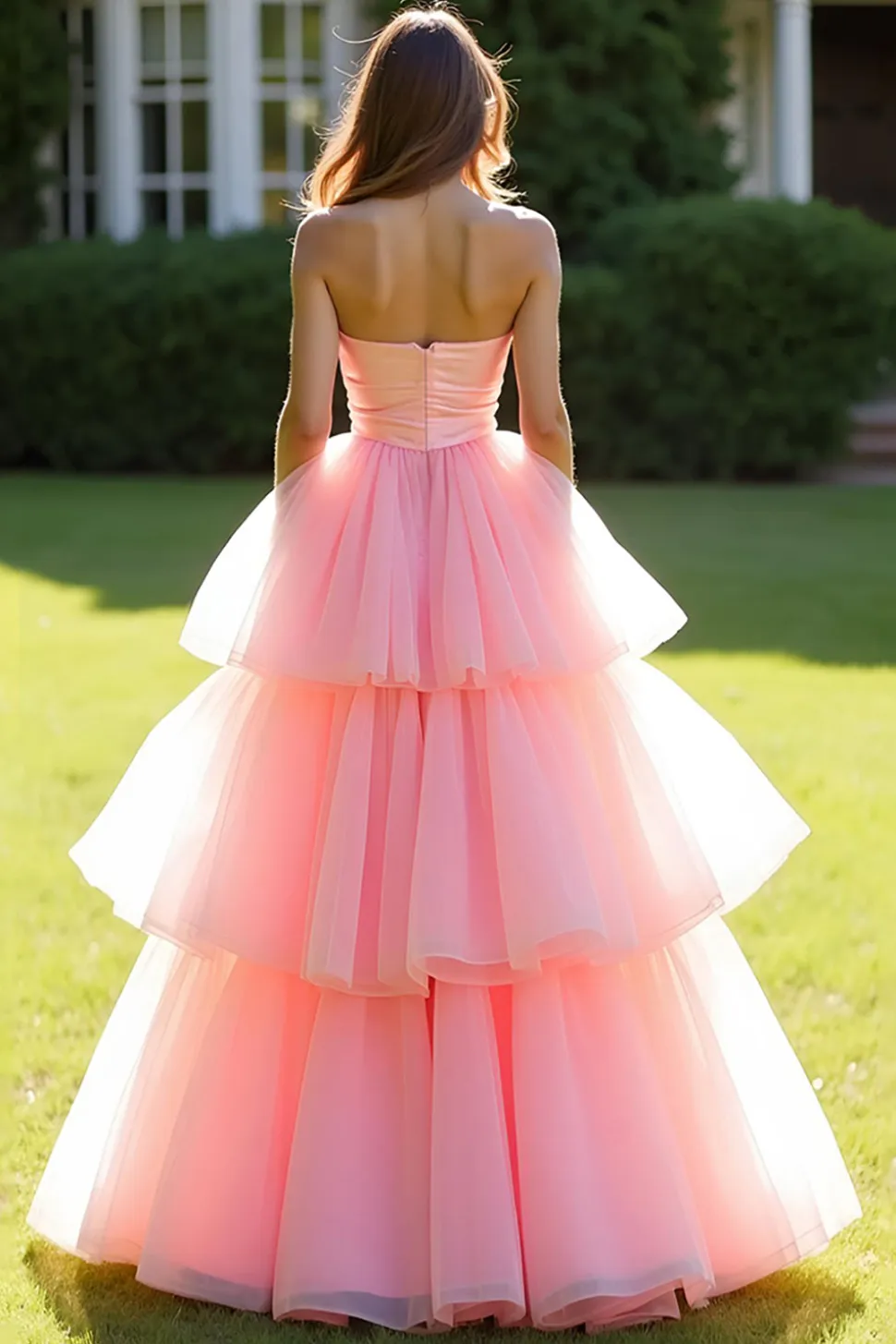 Rosa Ball Gown Strapless Ruffles Tulle Long Prom Dress