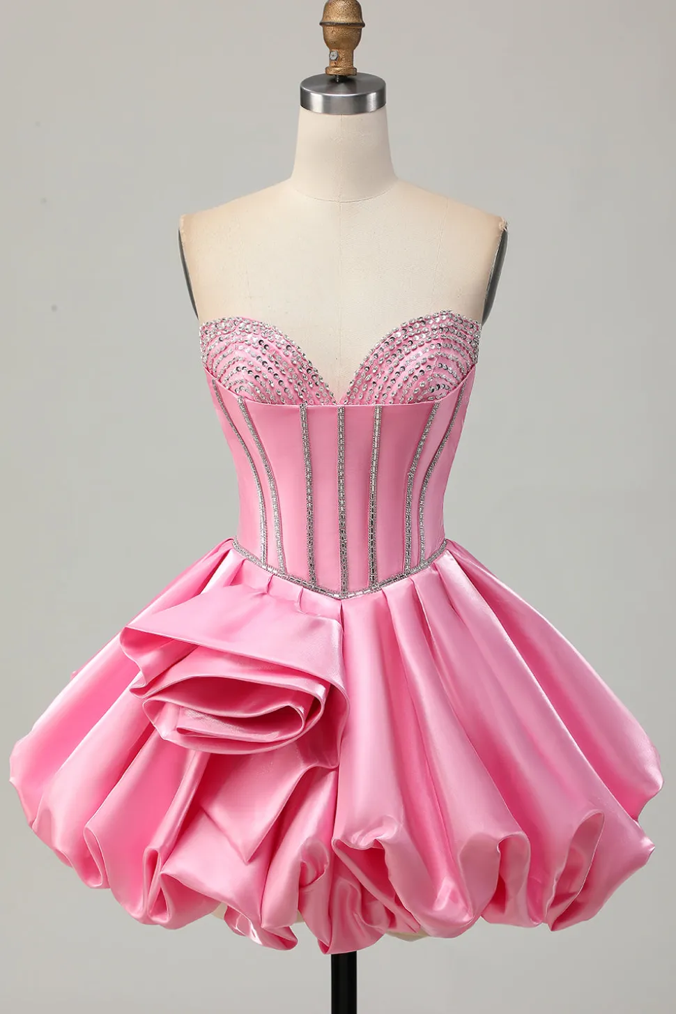 Rosa Bodycon Querida Cetim Corset Homecoming Dress com strass