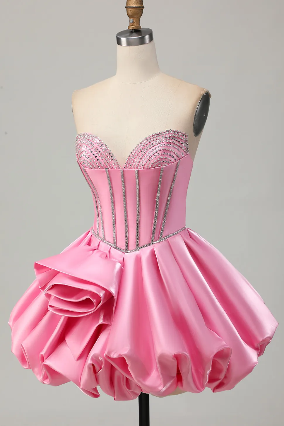 Rosa Bodycon Querida Cetim Corset Homecoming Dress com strass