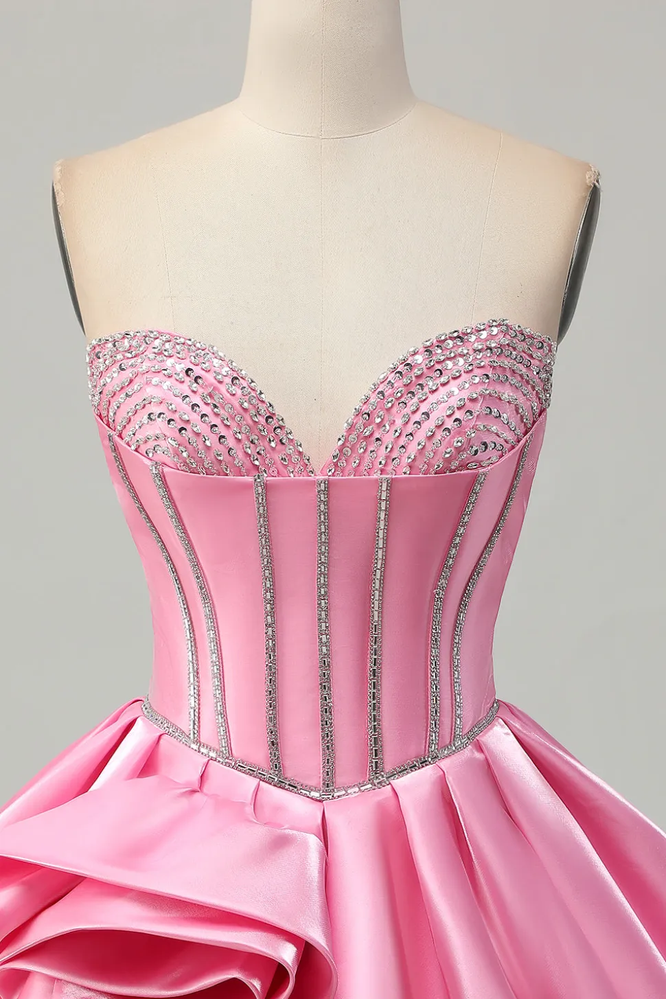 Rosa Bodycon Querida Cetim Corset Homecoming Dress com strass