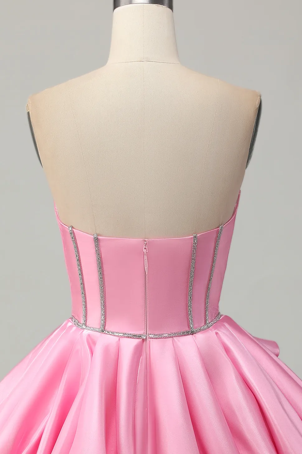 Rosa Bodycon Querida Cetim Corset Homecoming Dress com strass