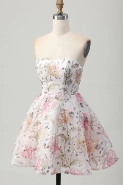 Rosa Brilhante De Baile/Princesa Mini Vestido Cocktail