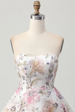 Rosa Brilhante De Baile/Princesa Mini Vestido Cocktail