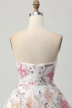 Rosa Brilhante De Baile/Princesa Mini Vestido Cocktail