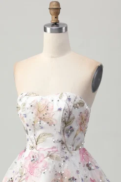 Rosa Brilhante De Baile/Princesa Mini Vestido Cocktail