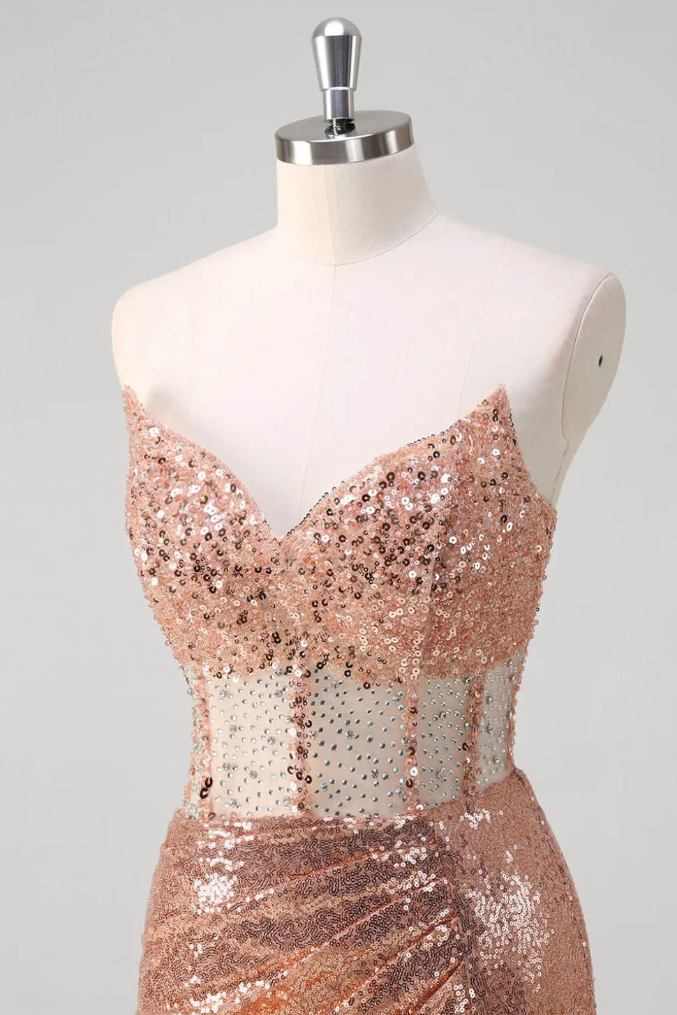 Rosa brilhante sereia dourada espartilho longo vestido de baile com lantejoulas