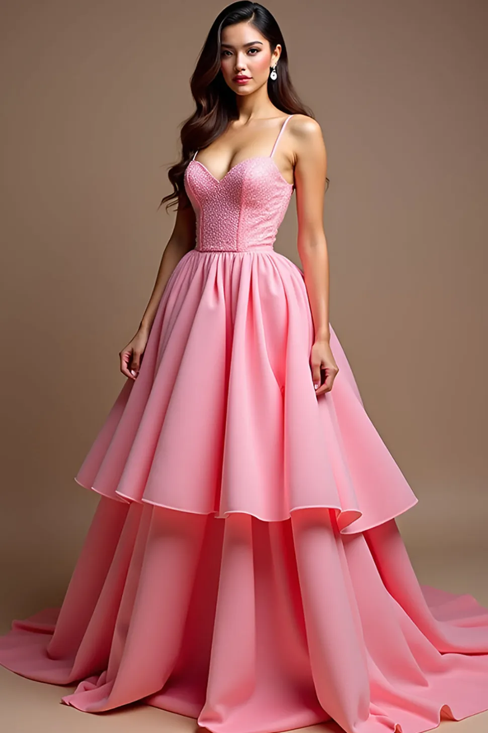 Rosa Brilhante Uma Linha Esparguete Correias Sequined Corset Long Prom Dress With Ruffles