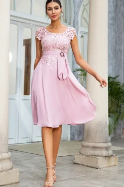 Rosa Chiffon Mãe do Vestido de Noiva com Renda