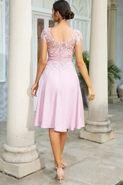 Rosa Chiffon Mãe do Vestido de Noiva com Renda