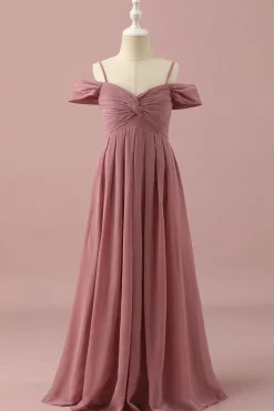 Rosa Cintas de Espaguete Vestido Dama de Honor Júnior