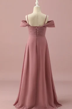 Rosa Cintas de Espaguete Vestido Dama de Honor Júnior
