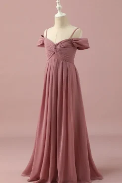 Rosa Cintas de Espaguete Vestido Dama de Honor Júnior