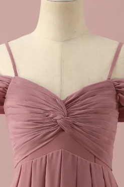 Rosa Cintas de Espaguete Vestido Dama de Honor Júnior
