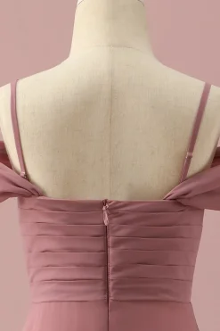 Rosa Cintas de Espaguete Vestido Dama de Honor Júnior