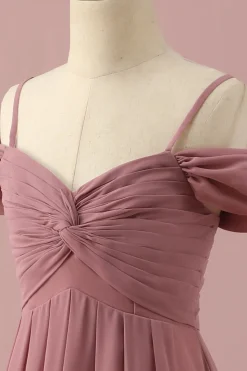 Rosa Cintas de Espaguete Vestido Dama de Honor Júnior